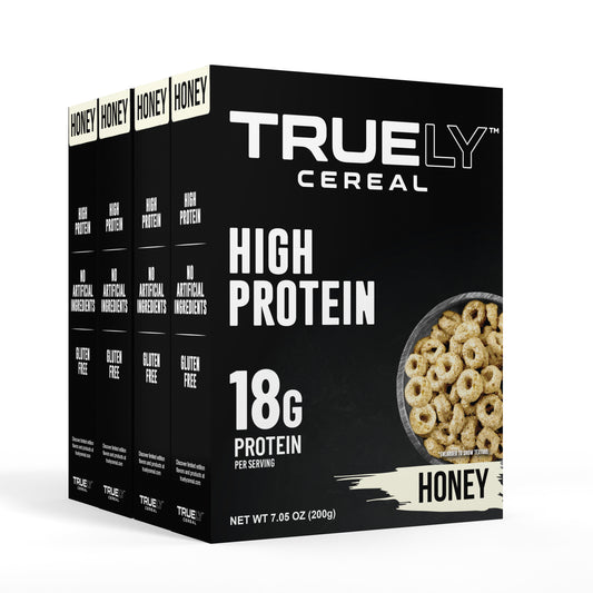 Truely cereal box with honey flavor on a white background