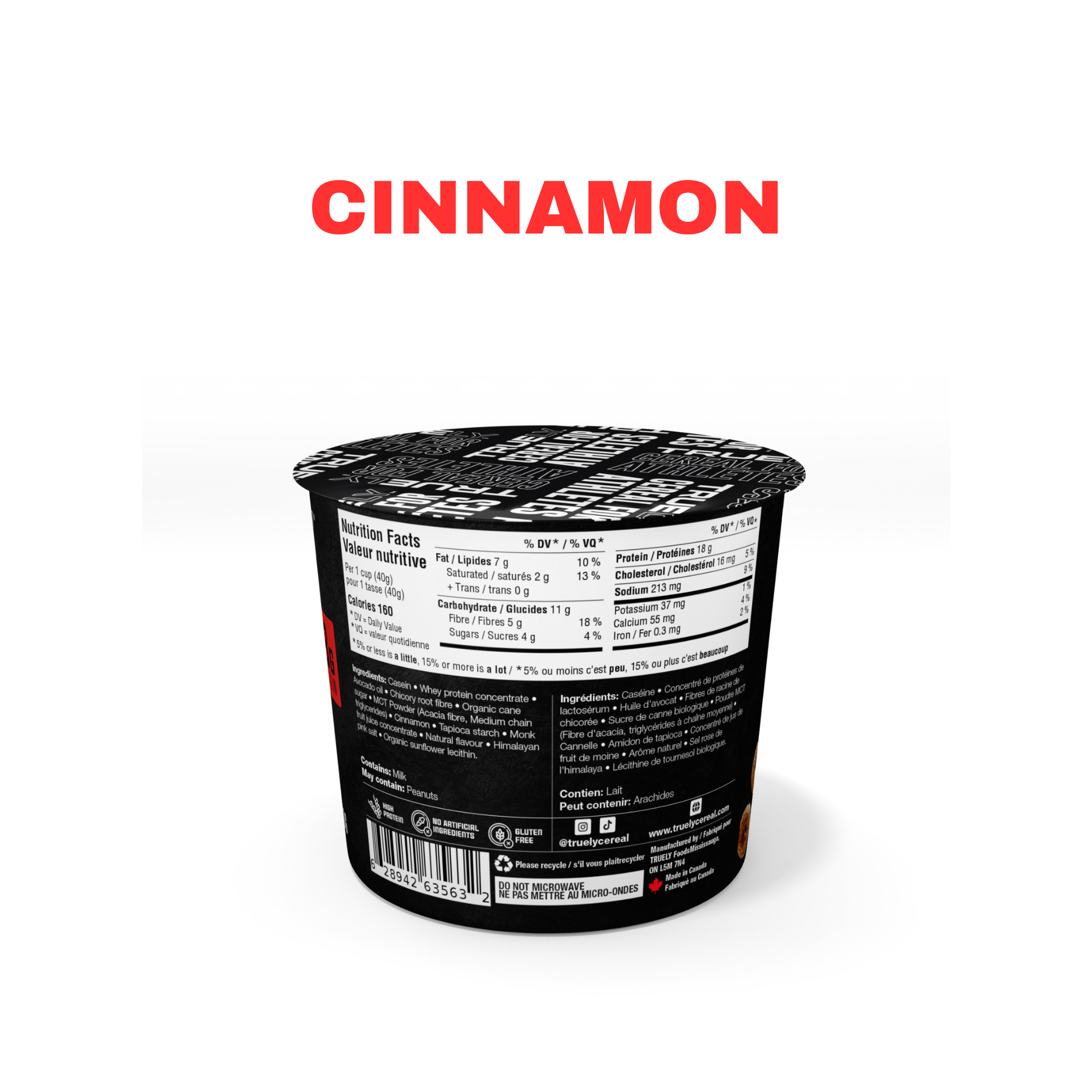 Single serving Cinnamon flavour cereal nutrition facts and ingredients.