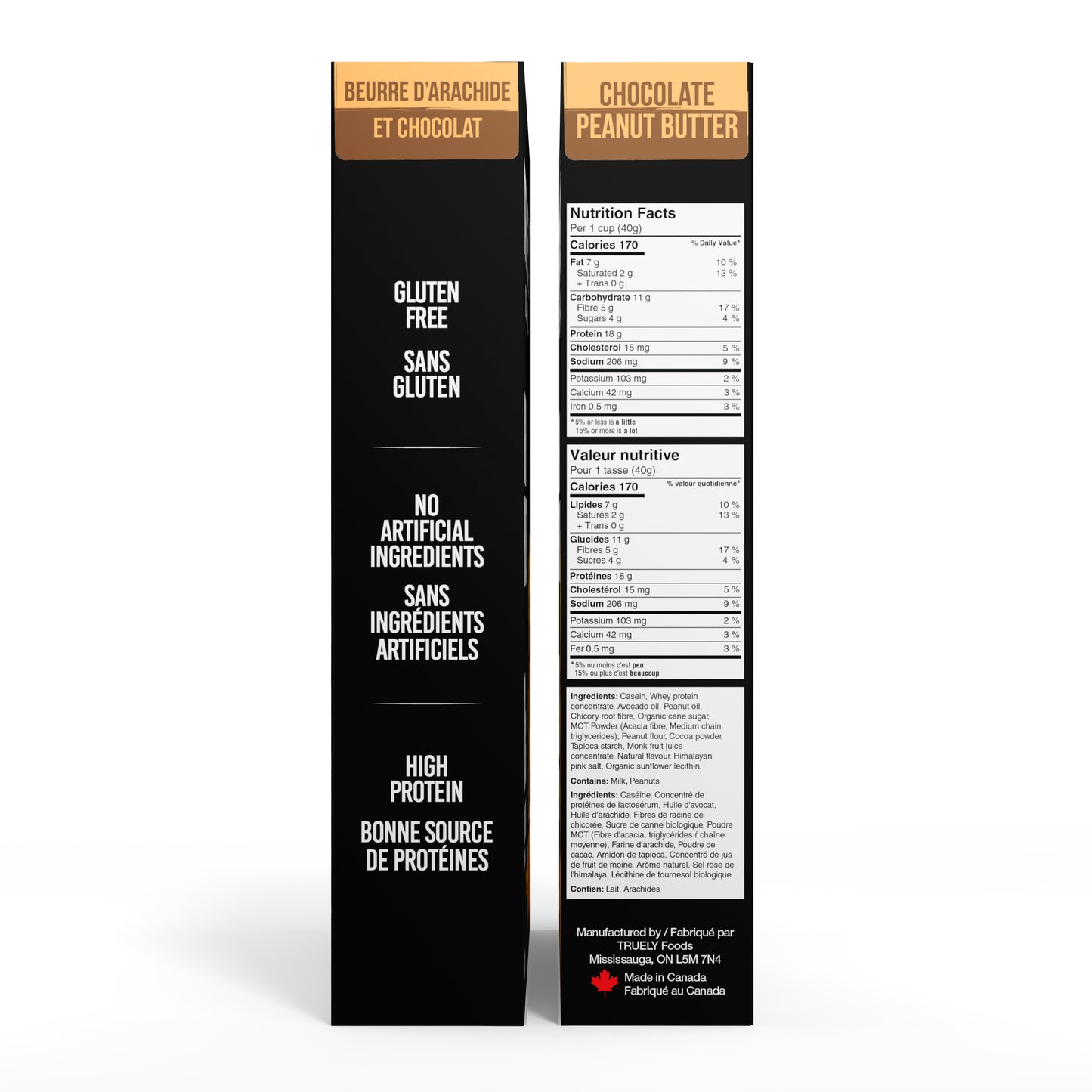 Truely Cereal Chocolate Peanut Butter flavour nutrition facts and ingredients images.
