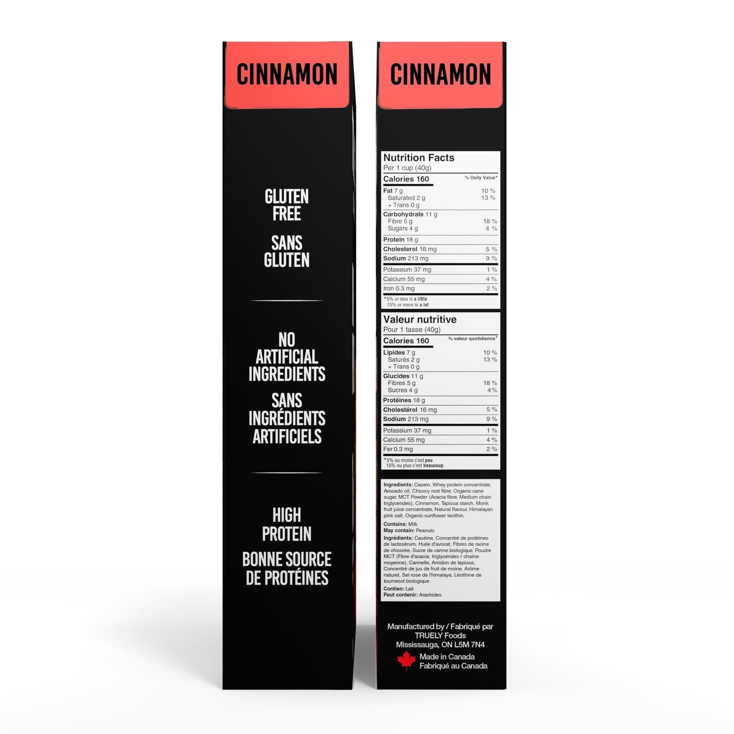 Truely Cinnamon Cereal nutrition facts and ingredients information on the box.