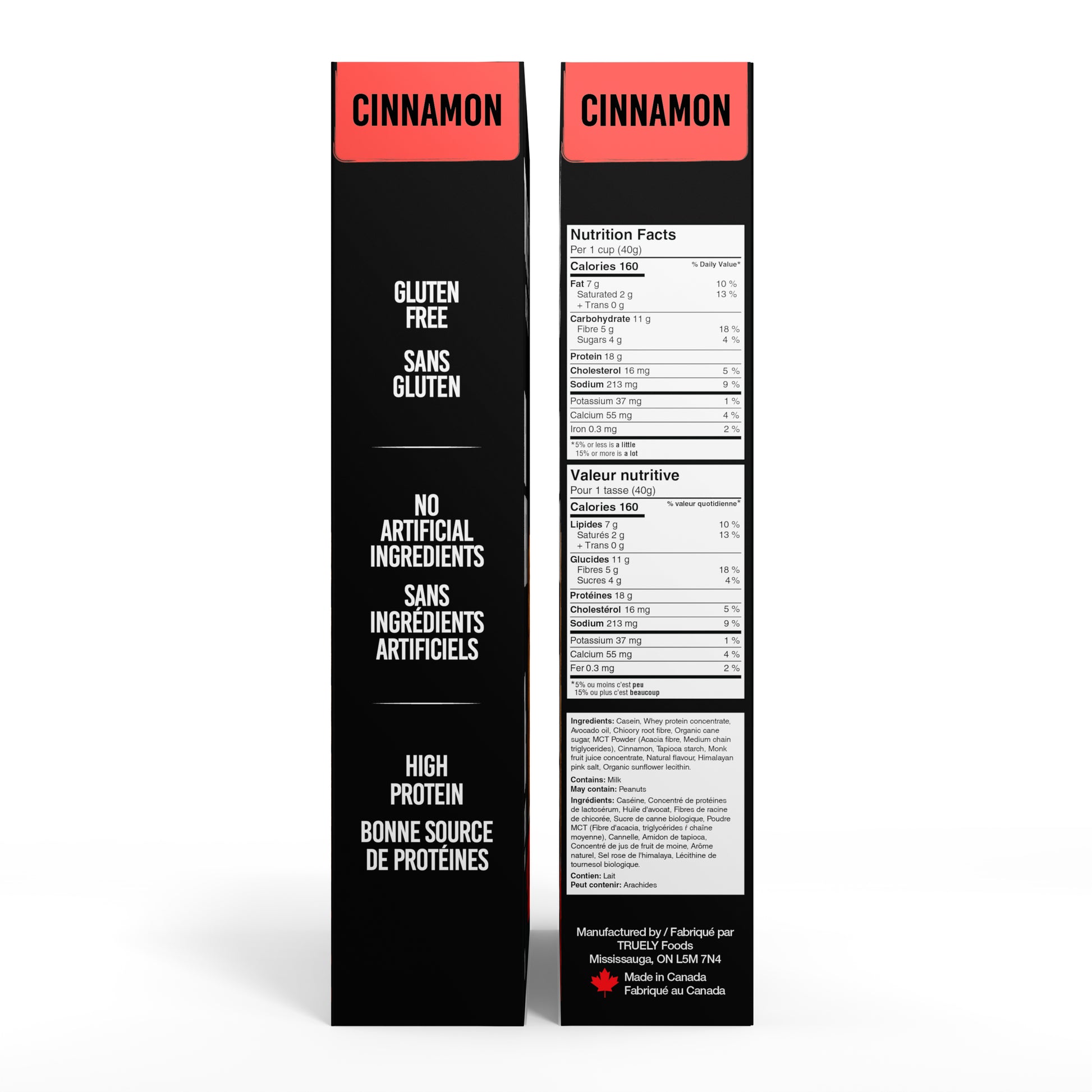 Truely Cinnamon Cereal nutrition facts and ingredients information on the box.