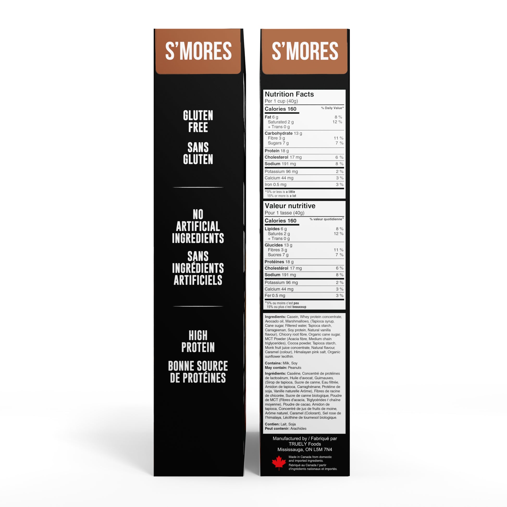 Truely Cereal S'mores Flavour Nutrition Facts and Ingredients on a box.