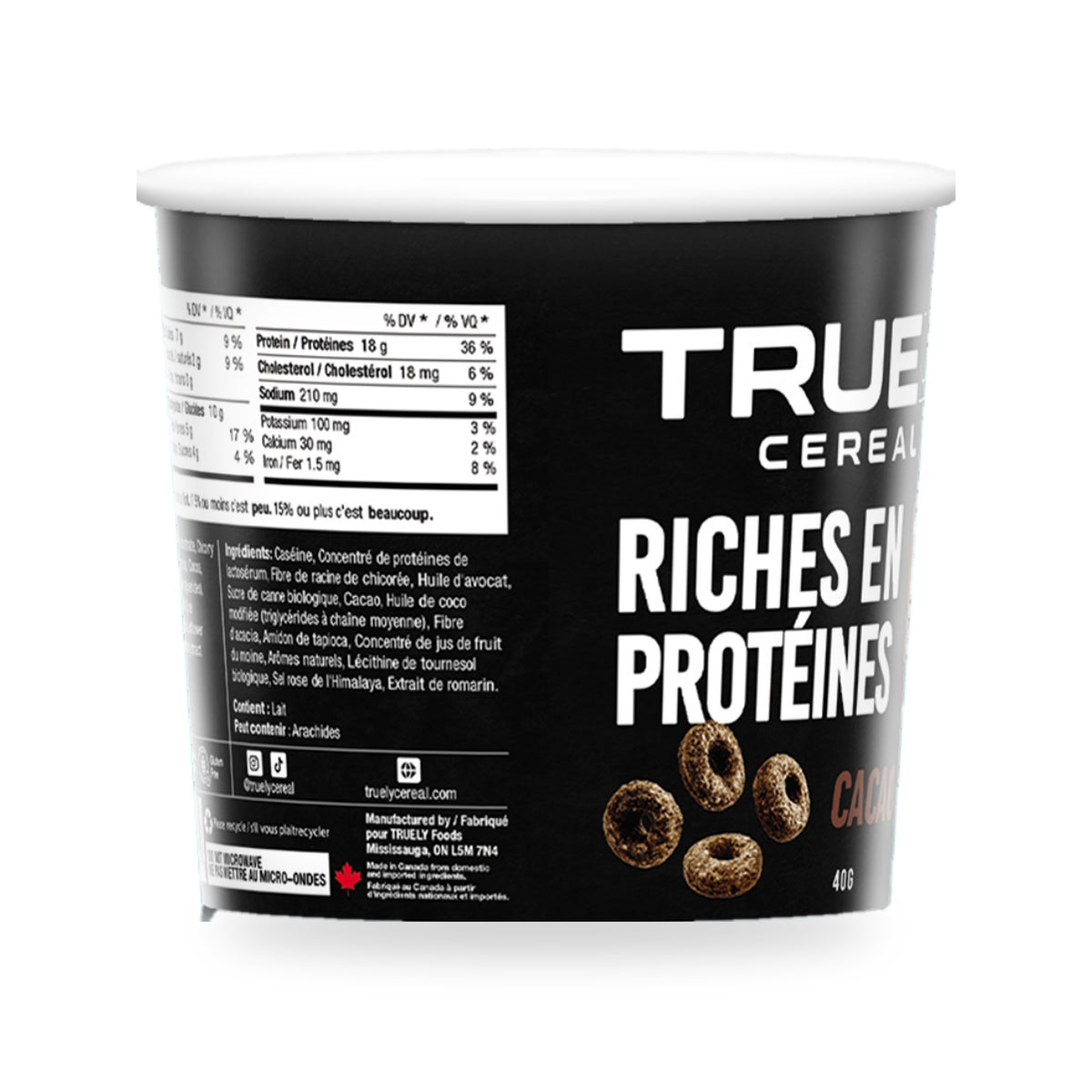 Truely Cocoa single-serve cup, back
