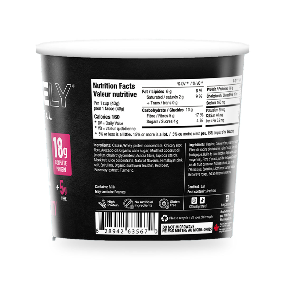 Truely Fruity single-serve cup, nutrition facts and ingredients