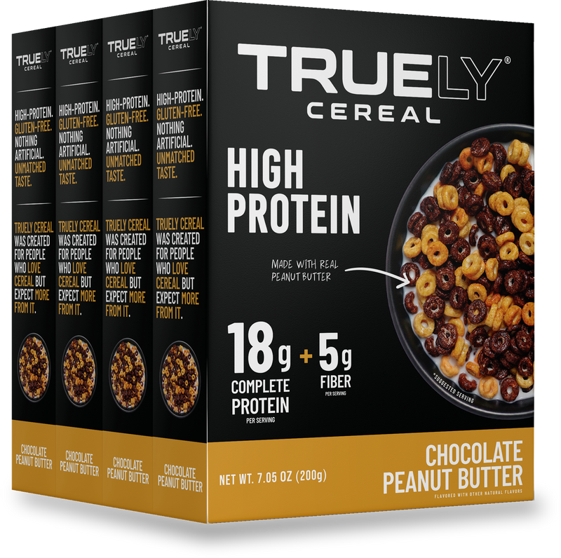Truely Chocolate Peanut Butter high protein cereal, 4 boxes