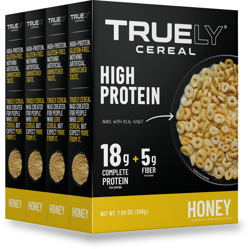 Truely Honey high protein cereal, 4 boxes