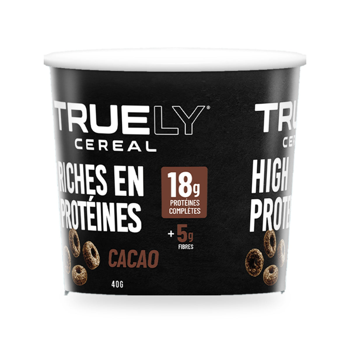 Truely Cocoa single-serve cup, French side