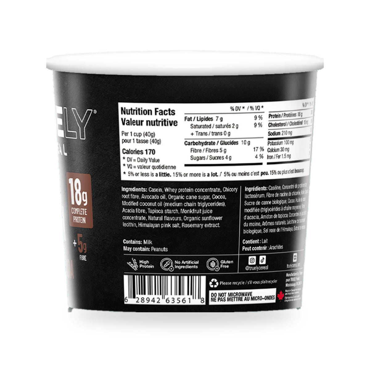 Truely Cocoa single-serve cup, nutrition facts and ingredients