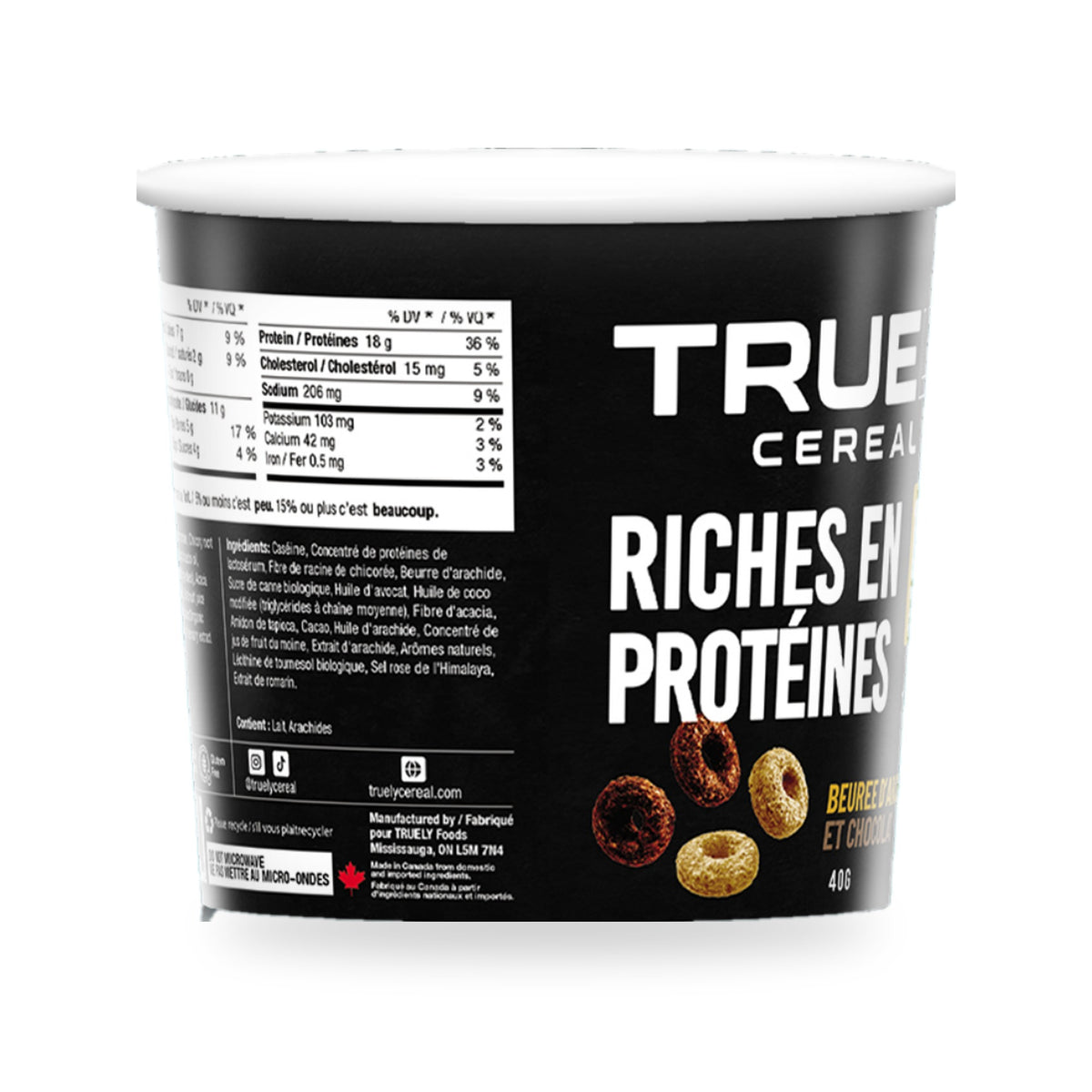 Truely Chocolate Peanut Butter single-serve cup, back